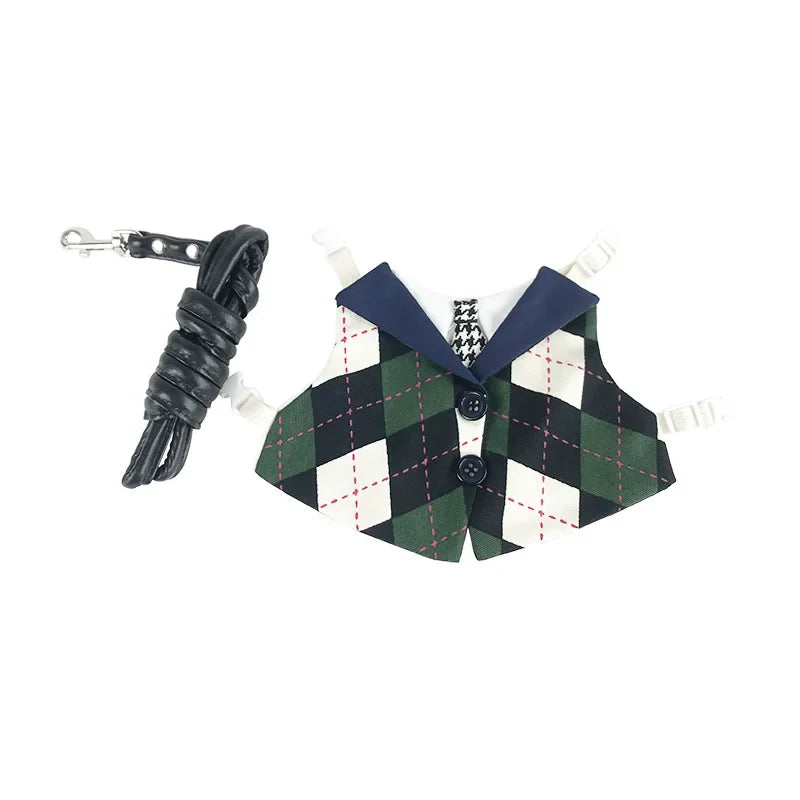 Headsome Rabbit Chinchillas School Uniform Clothes with Harness Walking Pet Harnesses and Leash Set