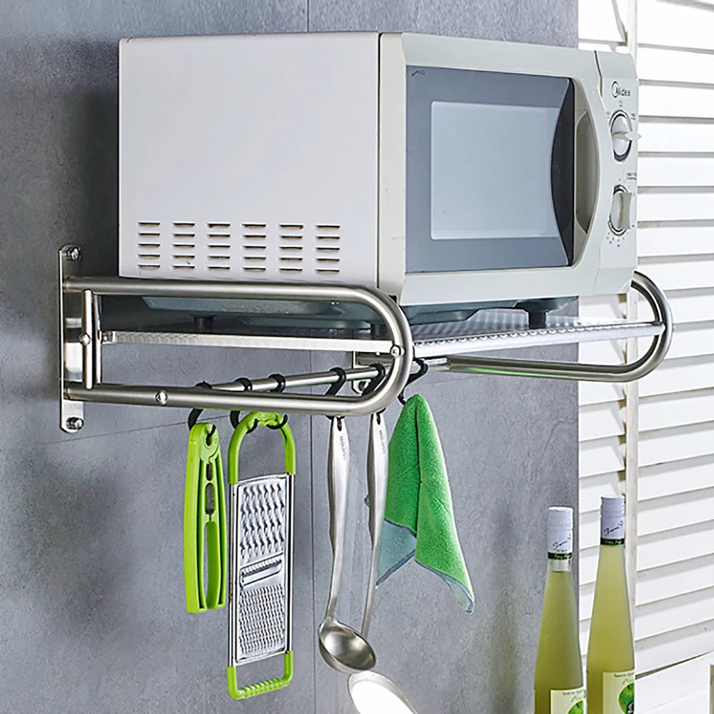 Single Layer with 6 Hooks Stainless Steel Microwave Oven Shelf