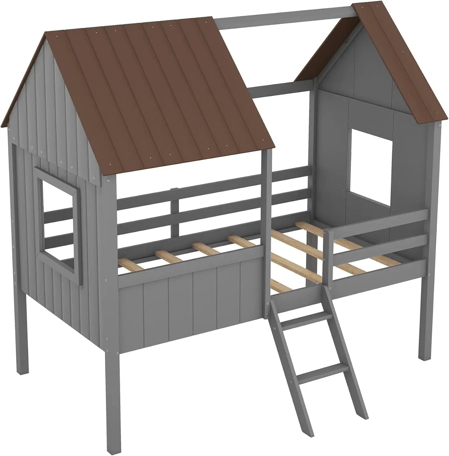 Kids House Twin Size Bed With Fence And Rails