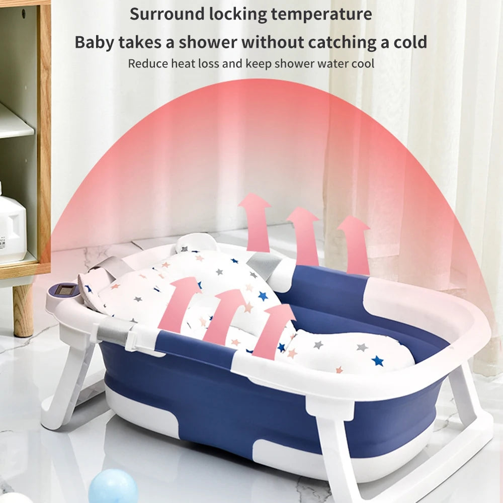 Portable Collapsible Baby Bathtub with Soft Cushion (Pink)