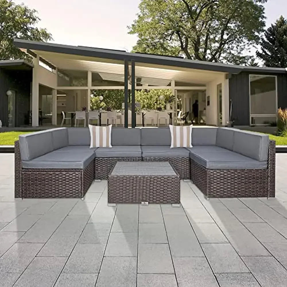PE Rattan Wicker Sofa Outdoor 7 Piece Sectional