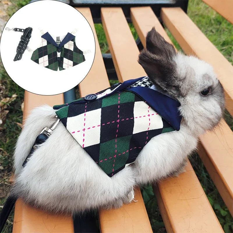 Headsome Rabbit Chinchillas School Uniform Clothes with Harness Walking Pet Harnesses and Leash Set