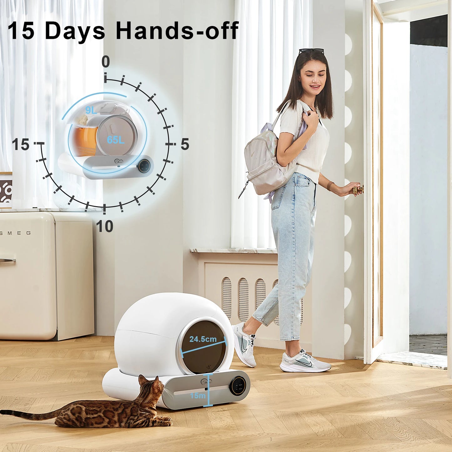 Self Cleaning Cat Litter Box 65L Automatic Cat Litter Box w/ Trash Bag & Litter Mat