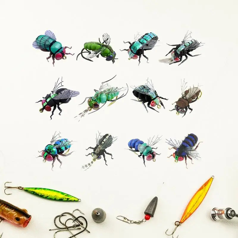 Fishing Fly Kit Bass Lure Set Of 12 Hand Tied Realistic Boxes Included Salmon Fishing Fly Bass Lure With Hooks For Freshwater