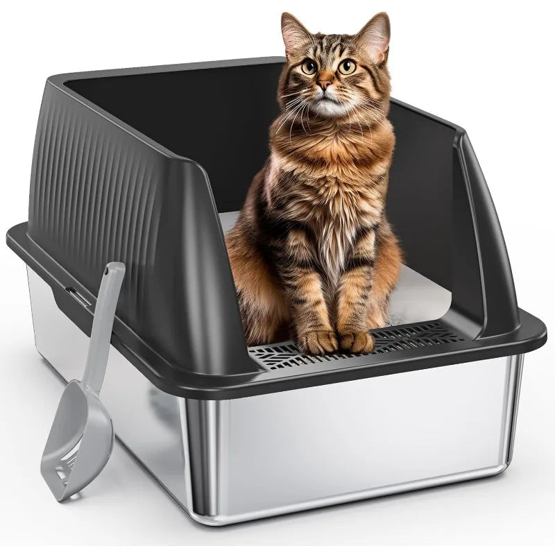 Stainless Steel Litter Box,XL Metal Litter Box with Lid
