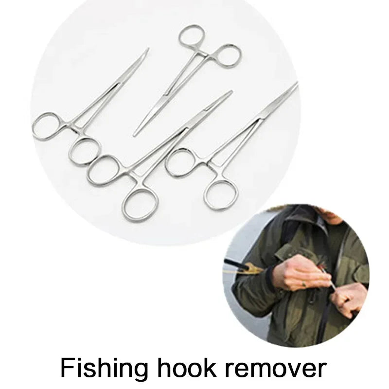 FLYSAND Stainless Steel Fishing Pliers Scissors Line Cutter Hook Remover Forceps Tackle Curved Tip Clamps Fishing Tools