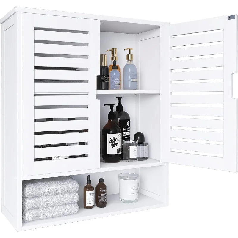 Bathroom Cabinet Wall Mounted, Bamboo Over-The-Toilet Storage Organizer, Space Saver Medicine Cabinet with Adjustable Shelves