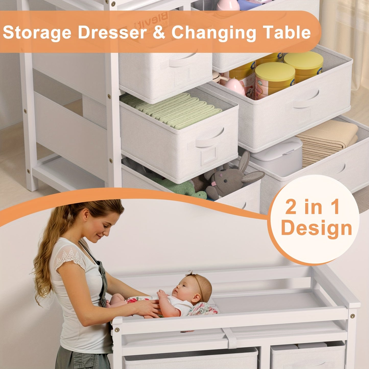Baby Changing Table With Storage Drawers And Pad