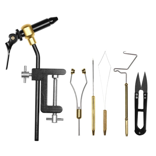 6pcs Fly Tying Tools Combo Kit Fly Tying Vise Bobbin Holder Threader Needle Whip Finisher Scissors