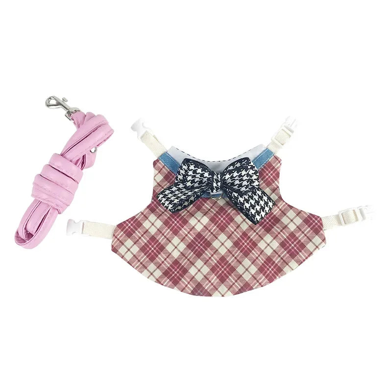 Headsome Rabbit Chinchillas School Uniform Clothes with Harness Walking Pet Harnesses and Leash Set