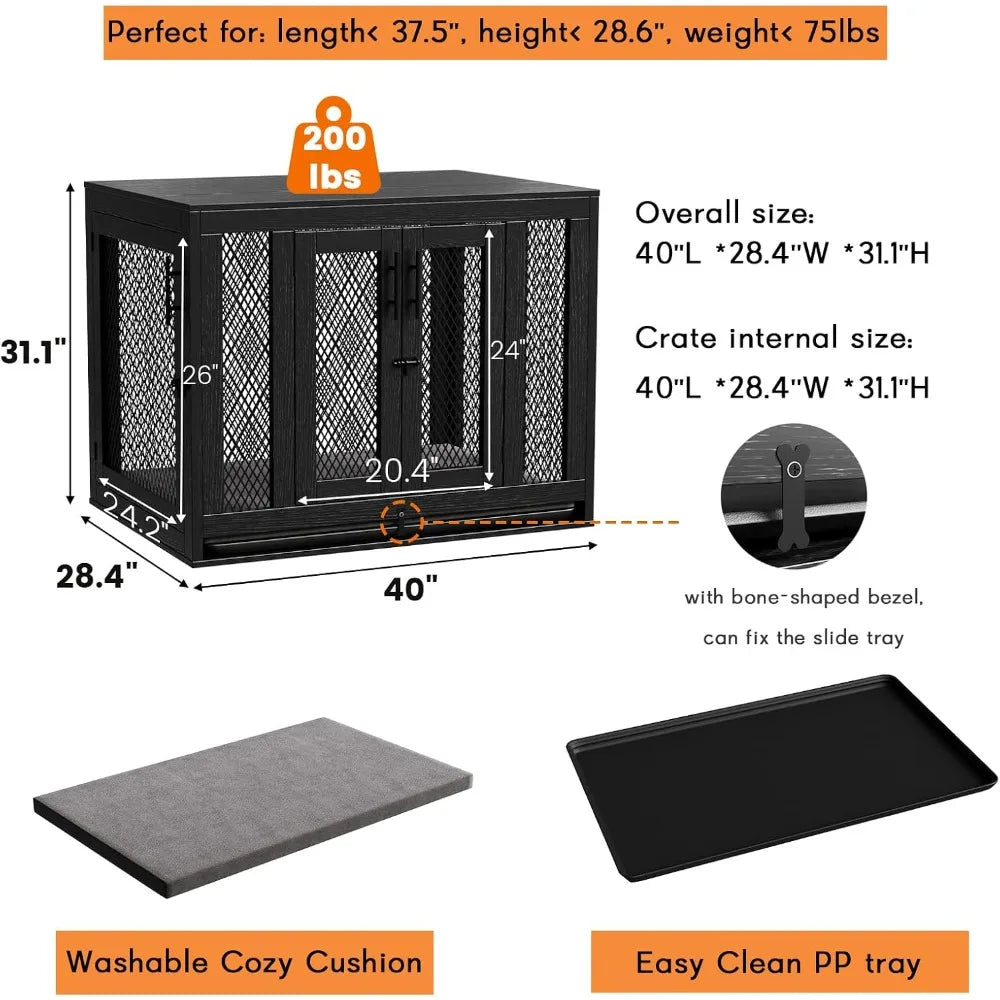 Dog Crate with Tray and Cushion