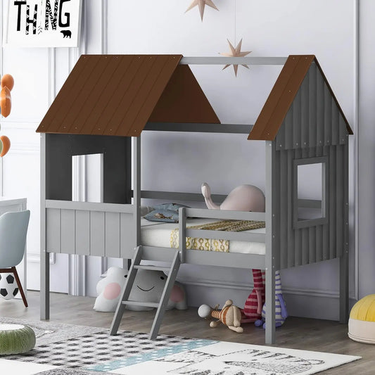 Kids House Twin Size Bed With Fence And Rails