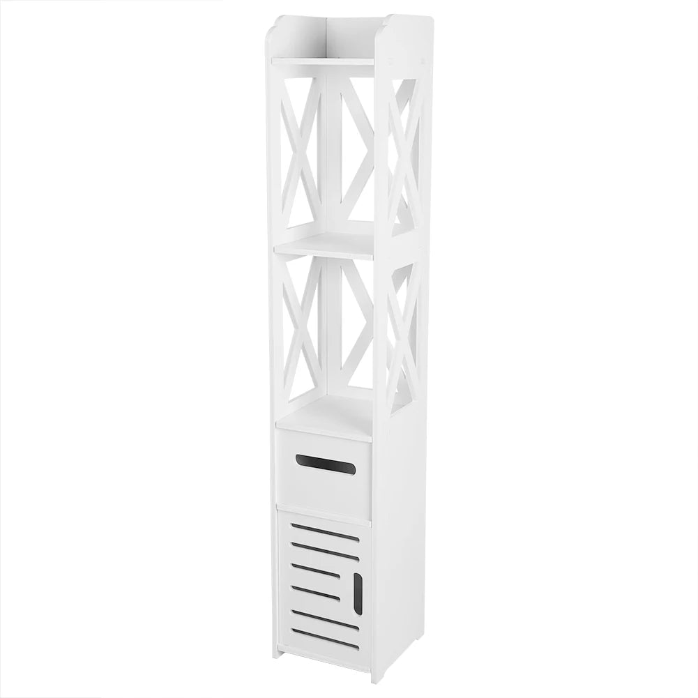 White Wooden Bathroom Cabinet Shelf