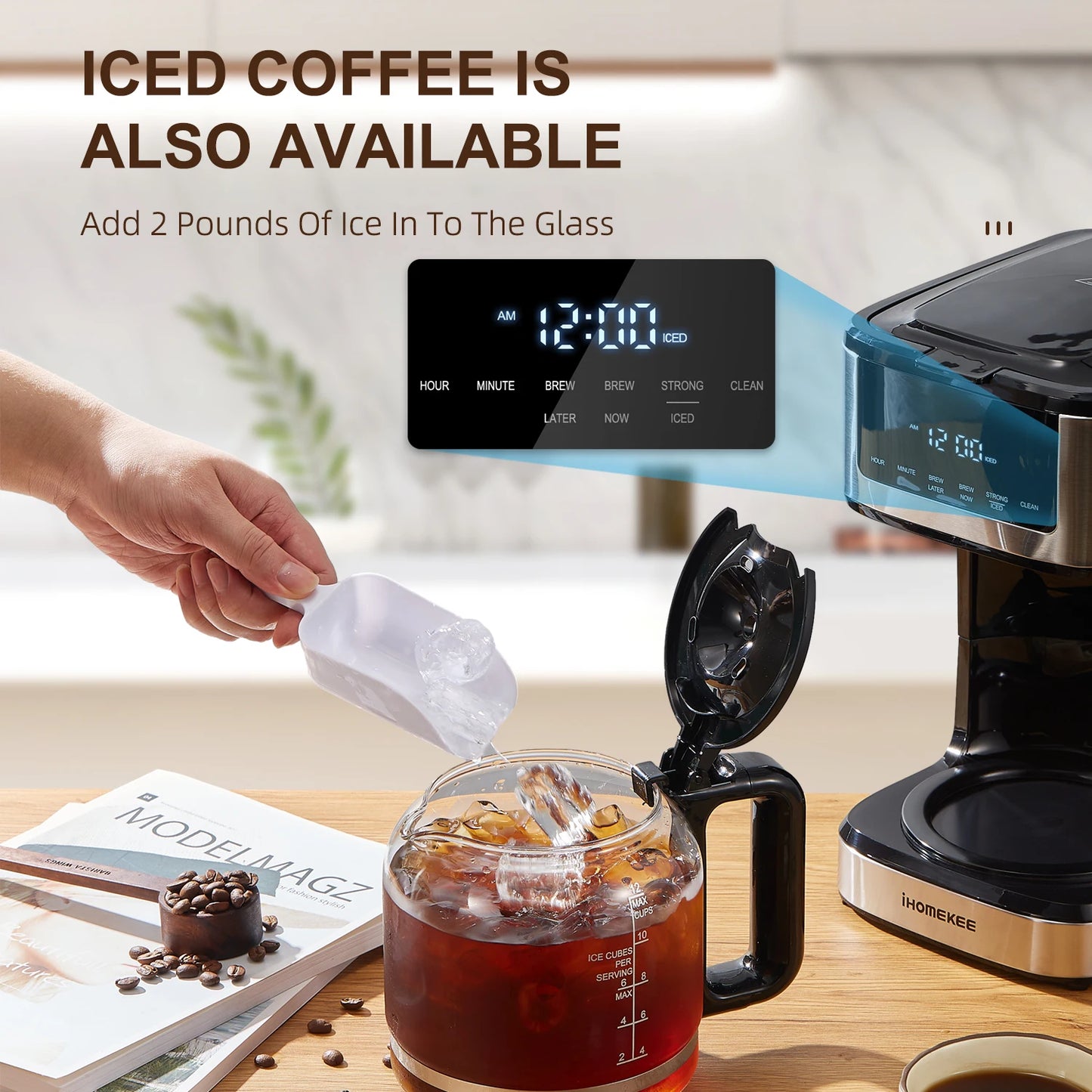 Programmable Drip Coffee Maker 12 Cup with Iced Coffee Function
