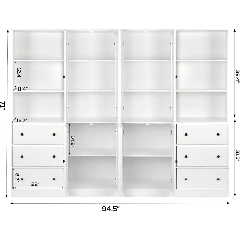 3-Tier Modern Bookshelf with Glass Doors