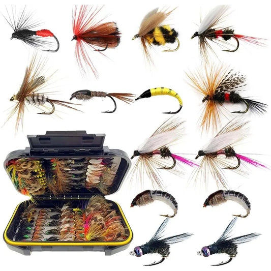 Fly Fishing Flies Kit, 50/114Pcs Handmade Fly Fishing Gear with Dry/Wet Flies, Streamers, Fly Assortment Trout Bass Fishing