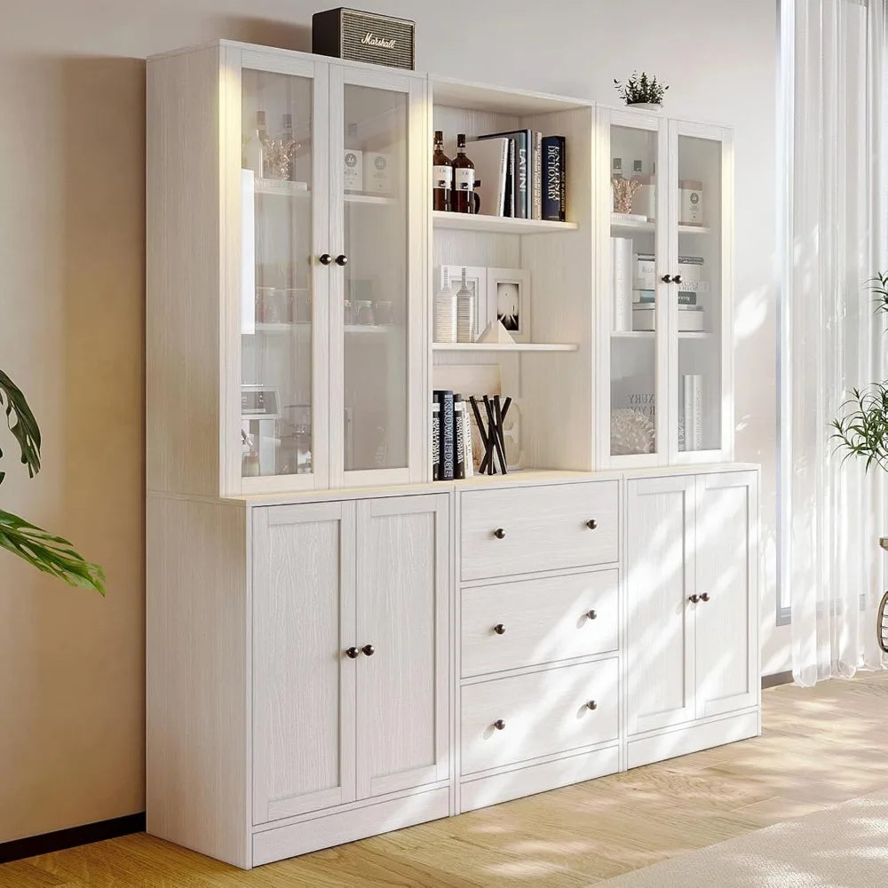 3-Tier Modern Bookshelf with Glass Doors