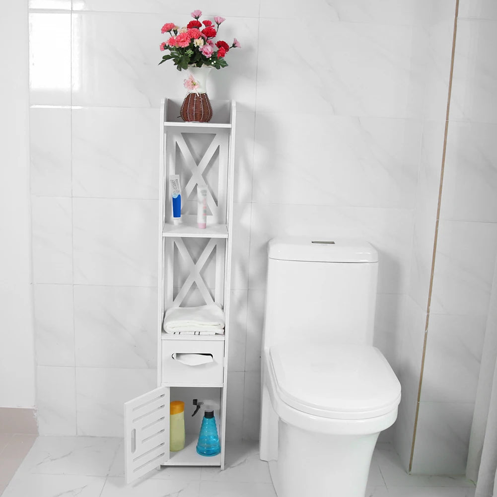 White Wooden Bathroom Cabinet Shelf