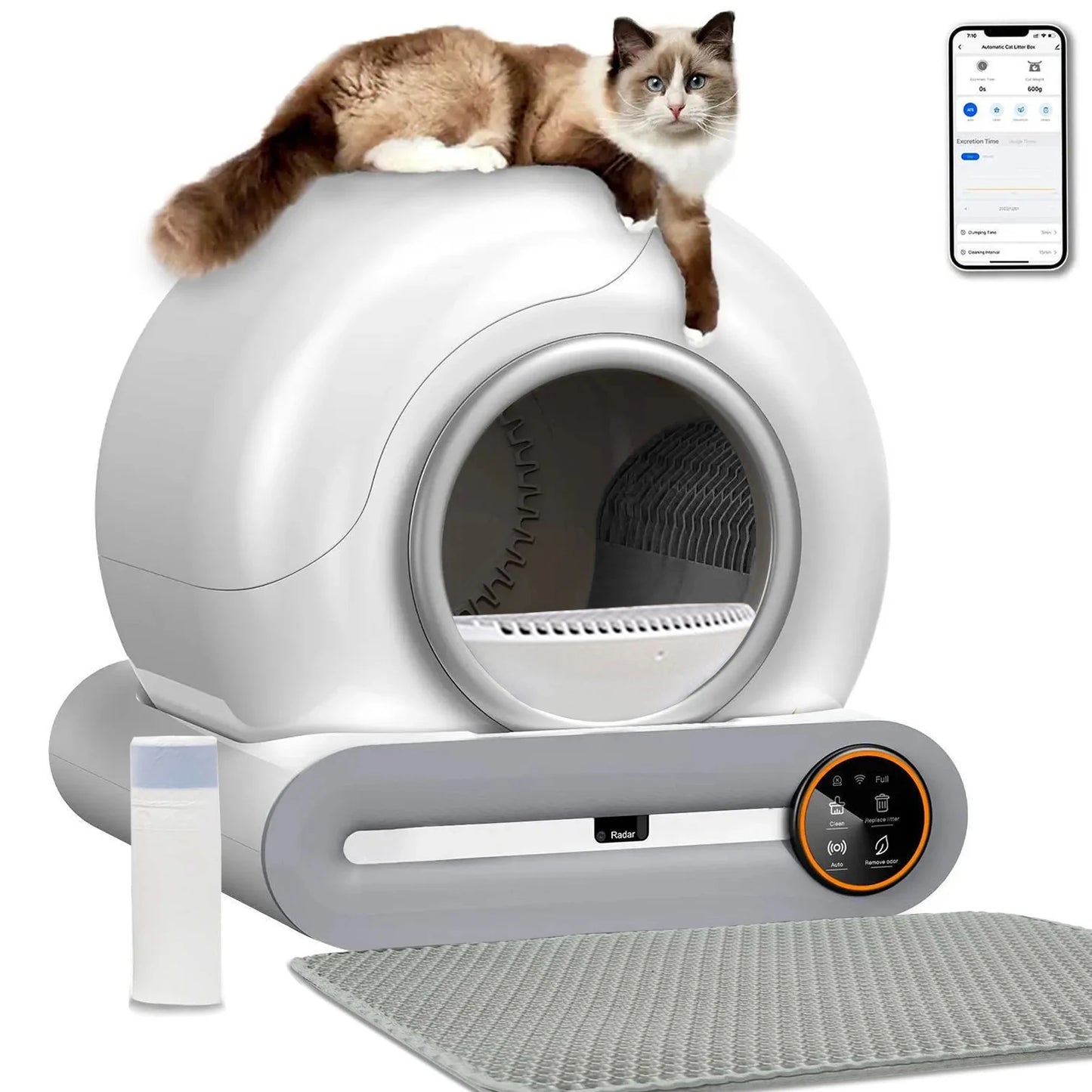 Self Cleaning Cat Litter Box 65L Automatic Cat Litter Box w/ Trash Bag & Litter Mat