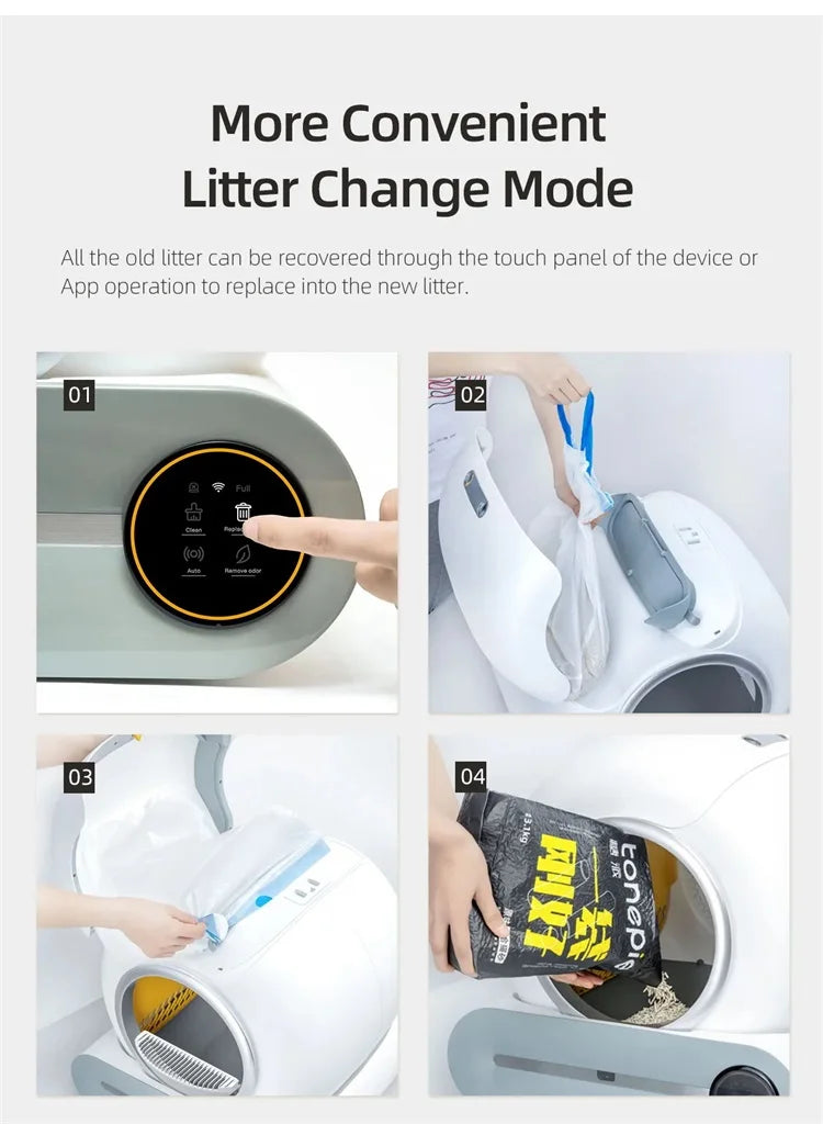Self Cleaning Cat Litter Box 65L Automatic Cat Litter Box w/ Trash Bag & Litter Mat