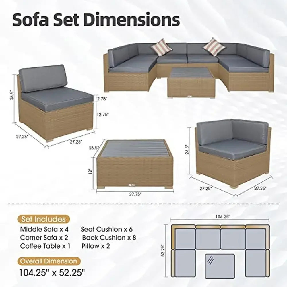 PE Rattan Wicker Sofa Outdoor 7 Piece Sectional